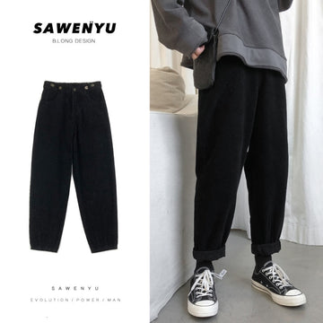 Khaki/Black Corduroy Pants Men Fashion Solid Color Retro Casual Straight Pants Men Streetwear Harem Pants Mens Trousers M-3XL aidase-shop